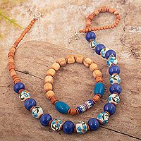 Ceramic beaded jewelry set, 'Trust and Stability' - Handcrafted Ceramic Beaded Necklace and Stretch Bracelet