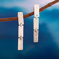 Sterling silver dangle earrings, 'Radiant Links' - Sterling Silver Dangle Earrings with Combination Finish