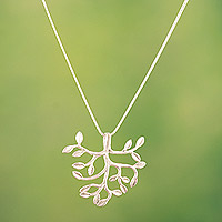 Sterling silver pendant necklace, 'Life Journey' - Polished Sterling Silver Pendant Necklace with Leaf Motif