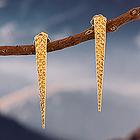 Sterling silver drop earrings, 'Victorious Confidence' - Polished Geometric 18k Gold-Plated Drop Earrings from Peru