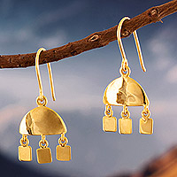 Gold-plated dangle earrings, 'Shimmering Delight' - Polished Contemporary Gold-Plated Dangle Earrings from Peru
