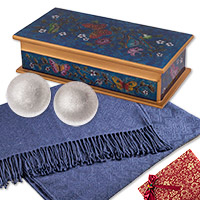 Curated gift set, 'Indigo Style' - Silver Earrings Blue Throw & Decorative Box Curated Gift Set