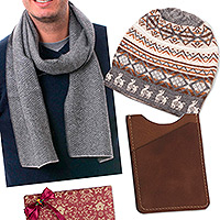 Men's curated gift set, 'Serene Gentleman' - Men's Handcrafted Alpaca and Leather Curated Gift Set