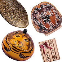 Curated gift set, 'Cottage Living' - Handcrafted Nature-Inspired Wood and Gourd Curated Gift Set