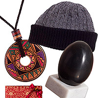 Curated gift set, 'Dynamic Contrast' - Handcrafted Black and Warm-Toned Curated Gift Set from Peru