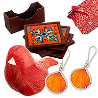 Curated gift set, 'Peachy Blossom' - Handcrafted Nature-Themed Orange Curated Gift Set