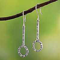 Sterling silver dangle earrings, 'Enchanted Circles' - Silver Peruvian Moche Culture-Themed Dangle Earrings