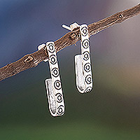 Sterling silver drop earrings, 'Iconographic Sequence' - Peruvian Moche Culture Themed Sterling Silver Drop Earrings