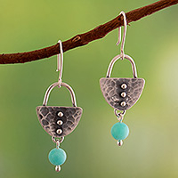 Amazonite dangle earrings, 'Modern Heritage' - Oxidized and Polished Natural Amazonite Dangle Earrings