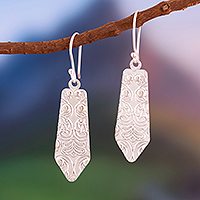 Sterling silver dangle earrings, 'Regal Fineness' - Embossed Geometric Sterling Silver Dangle Earrings