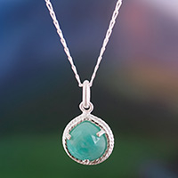 Amazonite pendant necklace, 'Green Connection' - Sterling Silver Necklace with Faceted Amazonite Pendant