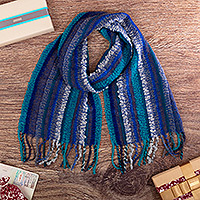 Baby alpaca blend scarf, 'Pacific Reef' - Turquoise and Blue Soft Baby Alpaca Blend Scarf with Fringes