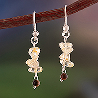 Citrine and tiger's eye beaded dangle earrings, 'Radiant Glints' - Citrine Tiger's Eye Sterling Silver Beaded Dangle Earrings