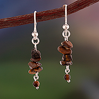 Tiger's eye beaded dangle earrings, 'Mystic Glints' - Silver Dangle Earrings with Tiger's Eye Chips and Beads