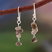 Labradorite beaded dangle earrings, 'Luminous Glints' - Labradorite Beaded Sterling Silver Dangle Earrings