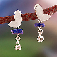 Lapis lazuli dangle earrings, 'Light of Hope' - Silver Dangle Earrings with Swirl Motif Lapis Lazuli Stone