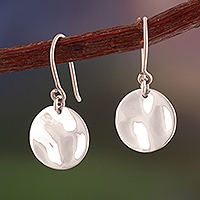 Sterling silver dangle earrings, 'Hammered Luster' - Modern Disc-Shaped Sterling Silver Dangle Earrings from Peru