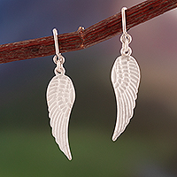 Sterling silver dangle earrings, 'Infinite Flight' - Matte-Finished Wing-Themed Sterling Silver Dangle Earrings