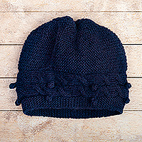 100% alpaca hat, 'Crossed Paths in Indigo' - Artisan-Made 100% Alpaca Knit Hat in a Solid Indigo Blue Hue