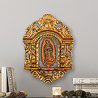 'Our Lady of Tepeyac' - Bronze Leaf Framed Colonial Our Lady of Guadalupe Painting