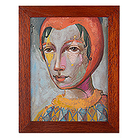 'Harlequin' - Harlequin Oil on Canvas Painting Framed in Cedarwood