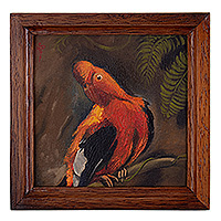 'Cock-of-the-Rock' - Cock-of-the-Rock Bird Oil Painting Framed in Cedar Wood