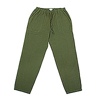 Pantalones de algodón para hombre - Pantalón tejido para hombre 100% algodón teñido en tono verde laurel