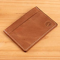 Leather card holder, 'Modern Spice' - 4-Slot Spice Brown 100% Leather Card Holder Made in Peru