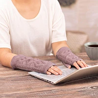 100% alpaca reversible fingerless mittens, 'Mauve Glam' - Handwoven 100% Mauve Alpaca Reversible Fingerless Mittens