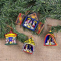 Ornaments, 'Nativity' (set of 4) - Hand Made Religious Wood Christmas Ornaments (Set of 4)