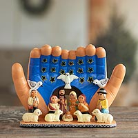 Ceramic nativity scene Worship the Lord Peru