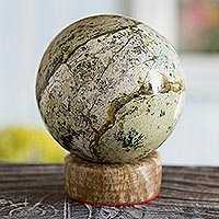 Serpentine sphere, 'Natural World' - Gemstone Serpentine Sculpture