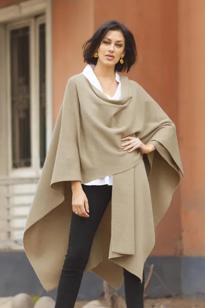 Alpaca blend wrap, 'Serenity' - Alpaca Wool Blend Wrap Ruana from Peru