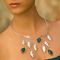 Chrysocolla wrap necklace, 'Inca Beauty' - Collectible Sterling Silver Floral Chrysocolla Wrap Necklace