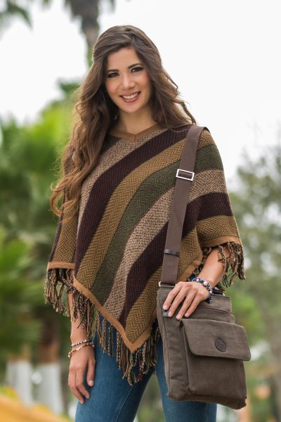 Alpaca poncho, 'Earth Surprise' - Handcrafted Peruvian Women's Alpaca Wool Poncho