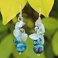 Pearl and aquamarine cluster earrings,