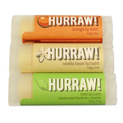 Hurraw! Lip Balm Trio - Mint/Vanilla/Orange (set of 3) - Fair Trade Lip Balms: Mint Vanilla and Orange (Set of 3)