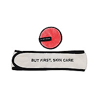 Cotton headband and face round, 'But First Skin Care' - Cotton Headband and Reusable Skincare Face Round