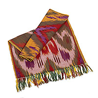 Cotton ikat scarf, 'Fergana Sunset' - Multicolored Cotton Ikat Scarf Hand-Woven in Uzbekistan