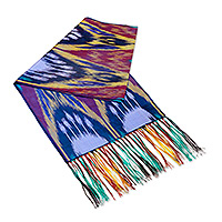 Silk scarf, 'Samarkand Renaissance in Blue' - Handwoven Traditional Silk Scarf in a Cool Palette