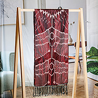 Silk shawl, 'Uzbekistan Waterfall in Plum' - Handwoven Traditional Patterned Plum and Purple Silk Shawl