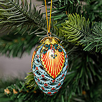 Ceramic ornament, 'Heaven's Pinecone' - Hand-Painted Traditional Pinecone Ceramic Ornament