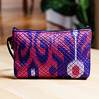 Ikat travel bag, 'Classic Magenta' - Magenta and Sapphire Ikat Patterned Cosmetic Bag with Zipper