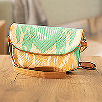 Ikat sling bag, 'Dreamy Vibes' - Ikat Cotton Sling Bag in Tan and Aqua with Removable Strap