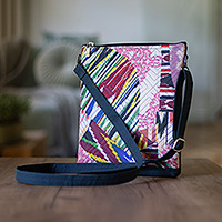 Ikat sling bag, 'Colorful Trip'  - Colorful Ikat Sling Bag with Patchwork & Removable Strap