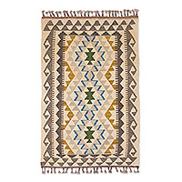 Wool area rug, 'Uzbekistan Majesty' (2.5x4) - Handwoven Geometric Wool Area Rug in Ivory (2.5x4)