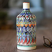 Glazed ceramic vase, 'Uzbek Splendor' - Uzbek Glazed Ceramic Vase with Hand-Painted Motifs