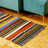 Wool area rug, 'Sunset Roads' (2.5x4.5) - Handwoven Wool Area Rug in Orange and Blue (2.5x4.5)
