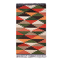 Wool area rug, 'Geometric Foliage' (2.5x5) - Handwoven Wool Area Rug with Geometric Leafy Details (2.5x5)