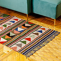 Wool area rug, 'Multicolor Directions' (2.5x5) - Handwoven Geometric Colorful Wool Area Rug (2.5x5)